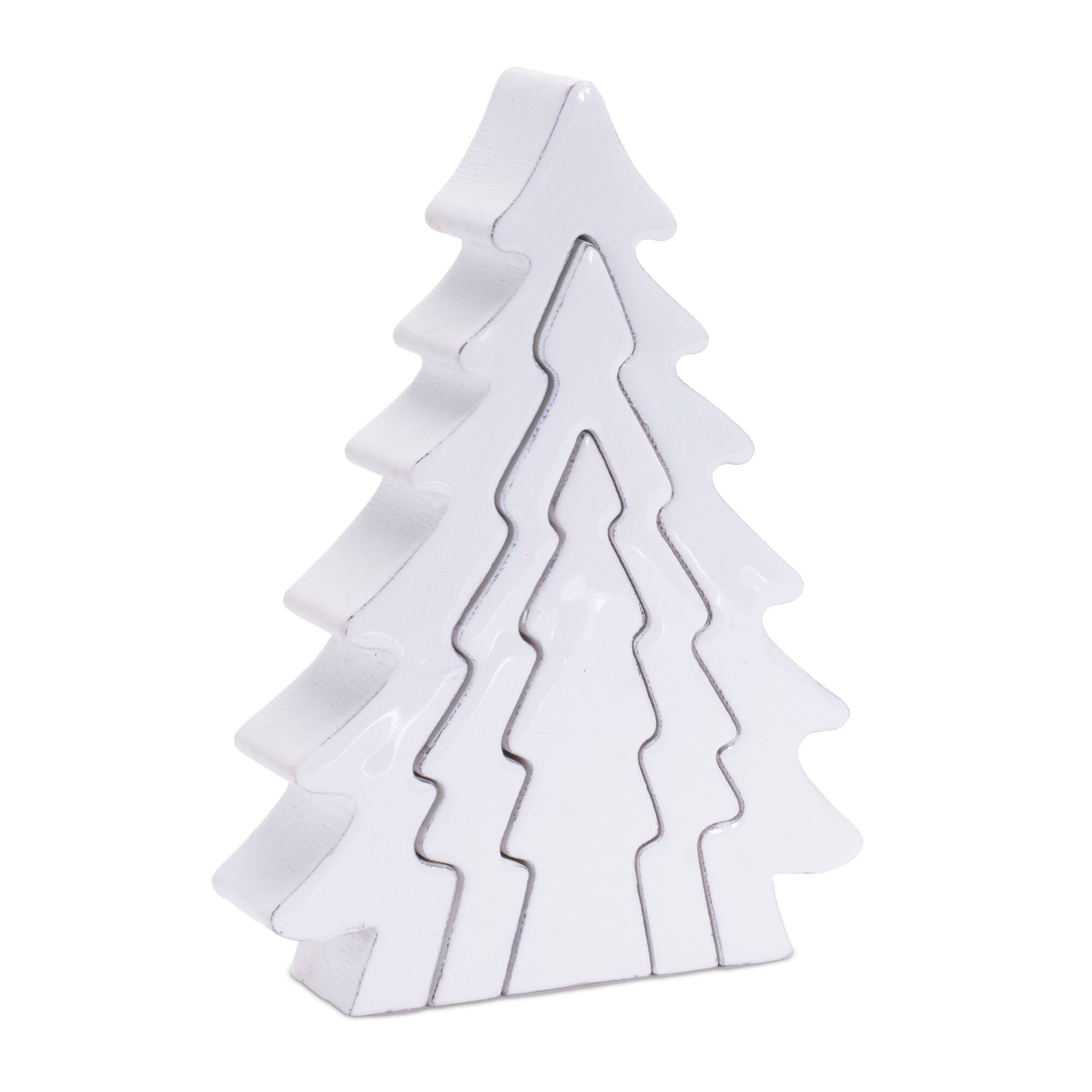 8.5" White Wood Pine Tree Nesting Display Set